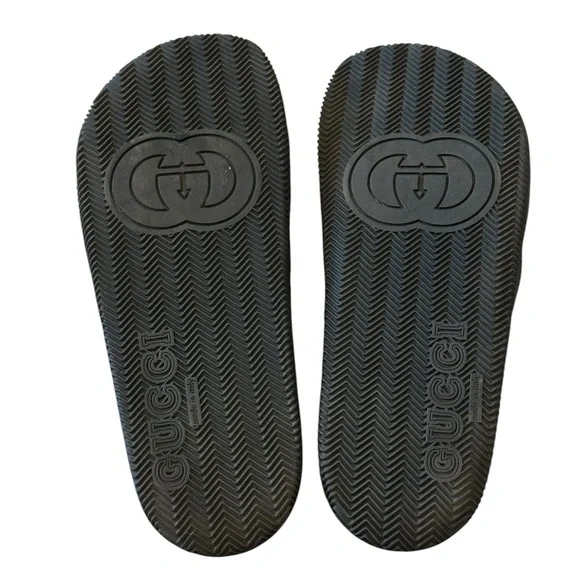 Gucci Signature Classic Stripe Rubber GG Logo Interlock Slides Sandals NWT 40